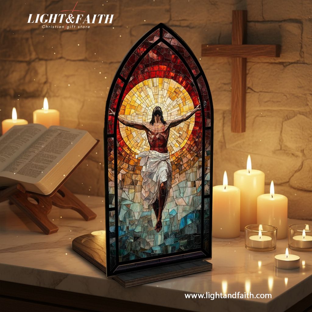 Jesus on the Cross Book Nook, Stained Glass Style Acrylic Decor, Christian Gift, Religious Home Decoration, Faith Art Display BNLAF10